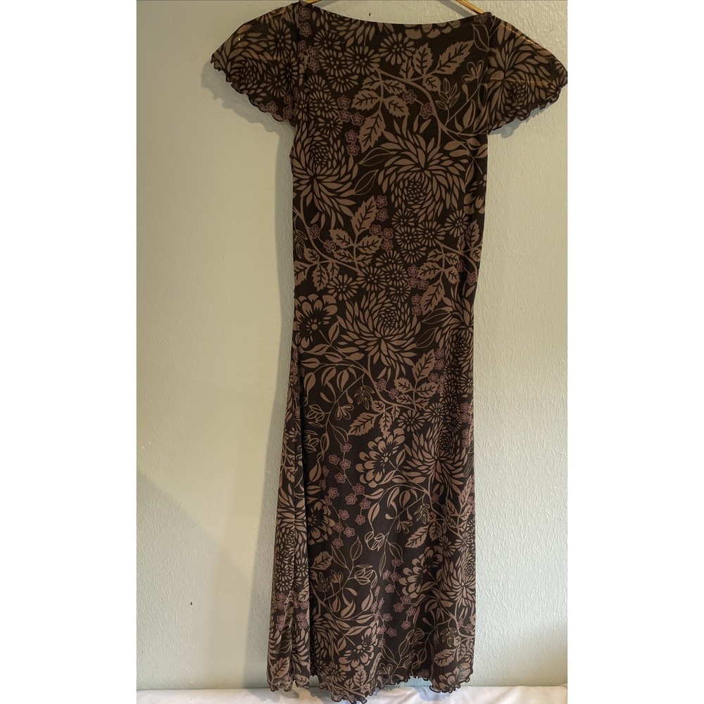 Vintage 90s Isabella Bird Brown Mesh Midi Dress Fairycore Whimsigoth Woodland Xs - Picture 7 of 9